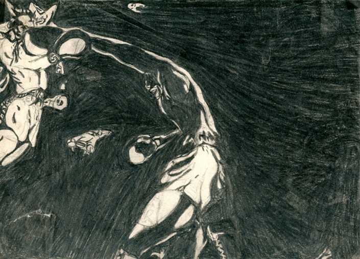 Anja Fell, "Sugar Ray Robinson", 1995, pencil on paper, 21 x 29 cm